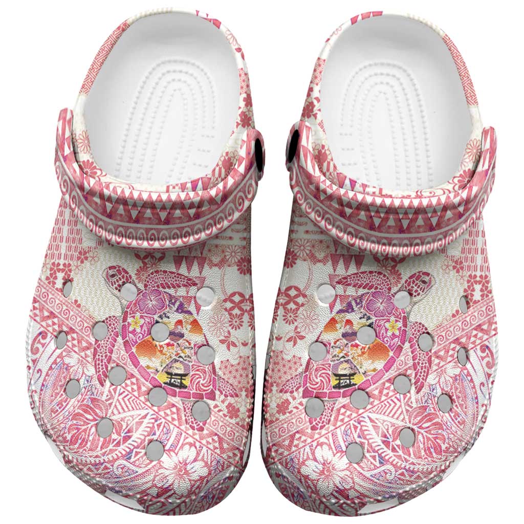 Hawaiian and Japanese Culture Together Clogs Shoes Tropical Honu with Japanese Elements Pink Color LT03
