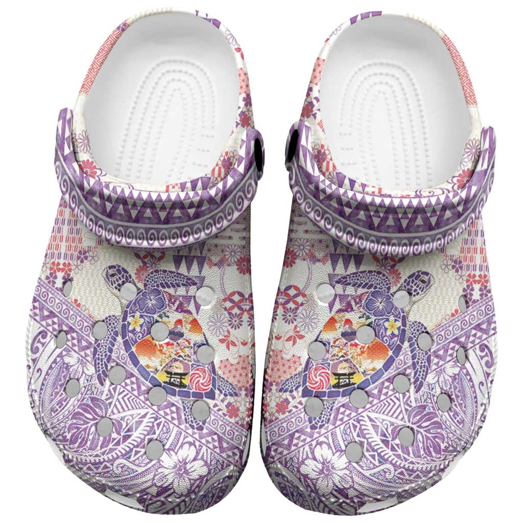 Hawaiian and Japanese Culture Together Clogs Shoes Tropical Honu with Japanese Elements Purple Color LT03