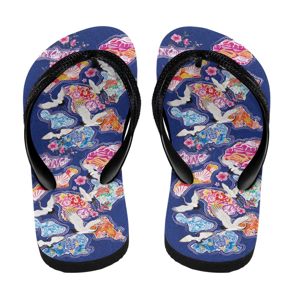 Hawaiian and Japanese Culture Together Flip Flops Hawaiian Archipelago Shape Sea Animals LT03 - Polynesian Pride