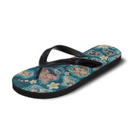 Hawaiian and Japanese Culture Together Flip Flops Hawaiian Island Shapes with Japanese Landscape Teal Color