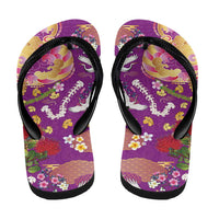 Hawaiian and Japanese Culture Together Flip Flops Kakau Tribal Pattern and Irezumi Art Purple Color LT03 - Polynesian Pride