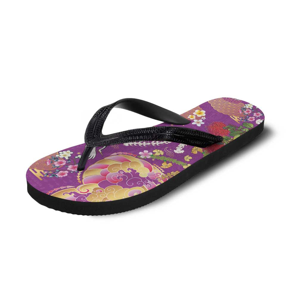 Hawaiian and Japanese Culture Together Flip Flops Kakau Tribal Pattern and Irezumi Art Purple Color LT03 - Polynesian Pride