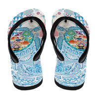Hawaiian and Japanese Culture Together Flip Flops Tropical Honu with Japanese Elements Blue Color LT03 - Polynesian Pride