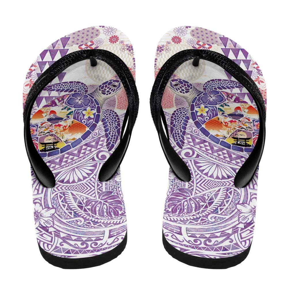 Hawaiian and Japanese Culture Together Flip Flops Tropical Honu with Japanese Elements Purple Color LT03 - Polynesian Pride