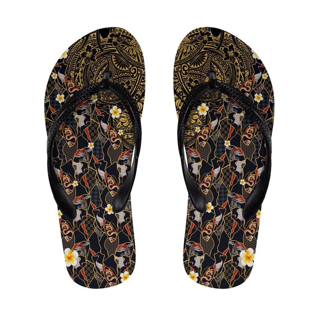 Hawaiian and Japanese Flip Flops Polynesian Tattoo with Japanese Culture Kintsugi Style LT03 Multicolor - Polynesian Pride