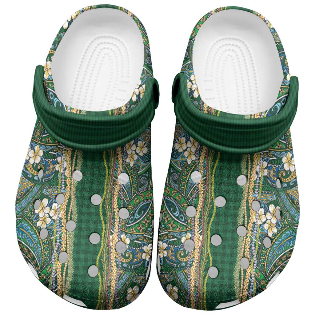 Hawaiian Art Flower Tribal with Lei Clogs Shoes Palaka Pattern Green Color LT03 Green - Polynesian Pride