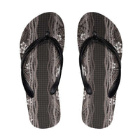 Hawaiian Art Flower Tribal with Lei Flip Flops Palaka Pattern Grayscale - Polynesian Pride