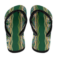 Hawaiian Art Flower Tribal with Lei Flip Flops Palaka Pattern Green Color - Polynesian Pride
