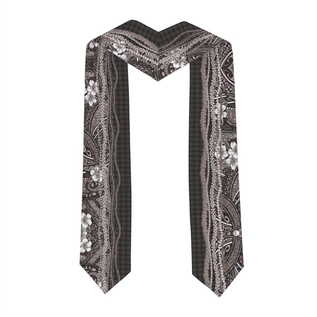Hawaiian Art Flower Tribal with Lei Graduation Stole Palaka Pattern Grayscale LT03 - Polynesian Pride