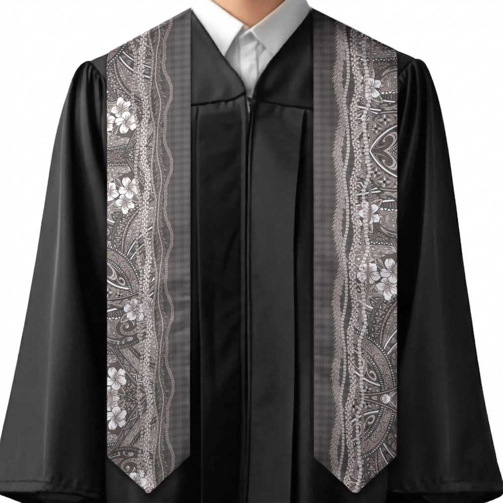 Hawaiian Art Flower Tribal with Lei Graduation Stole Palaka Pattern Grayscale LT03 - Polynesian Pride