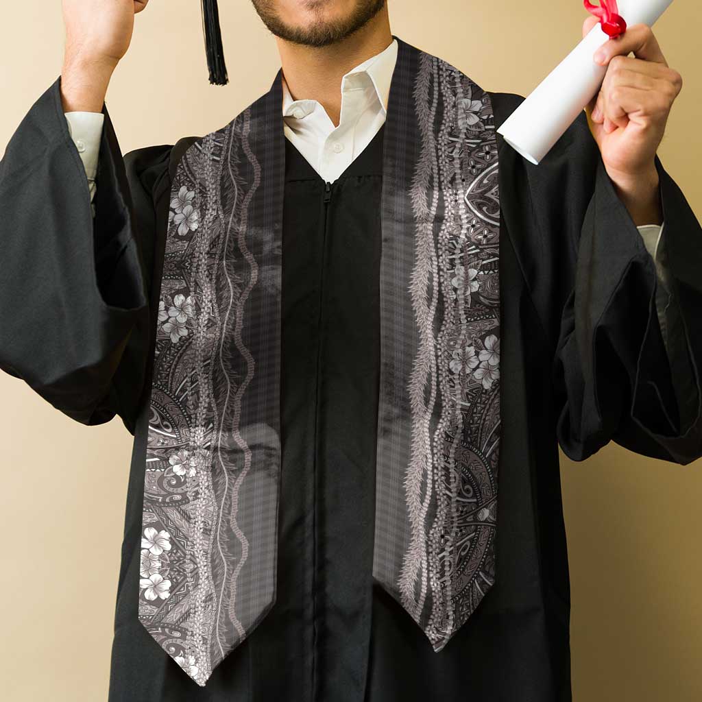 Hawaiian Art Flower Tribal with Lei Graduation Stole Palaka Pattern Grayscale LT03 - Polynesian Pride