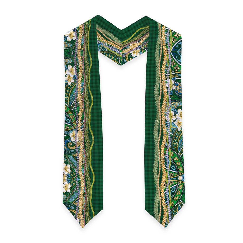Hawaiian Art Flower Tribal with Lei Graduation Stole Palaka Pattern Green Color LT03 - Polynesian Pride