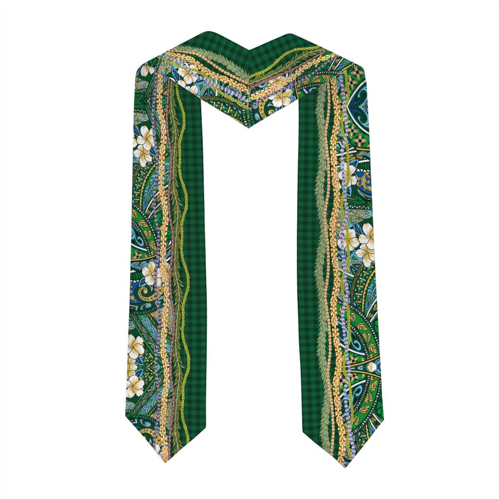 Hawaiian Art Flower Tribal with Lei Graduation Stole Palaka Pattern Green Color LT03 - Polynesian Pride