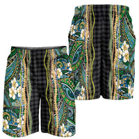 Hawaiian Art Flower Tribal with Lei Shorts for Men Palaka Pattern Black Color LT03 - Polynesian Pride