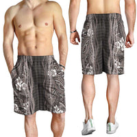 Hawaiian Art Flower Tribal with Lei Shorts for Men Palaka Pattern Grayscale LT03 - Polynesian Pride