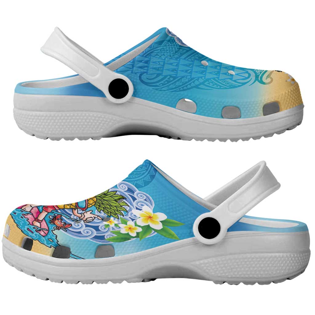 Hawaiian Funny Pineapple Surfing Clogs Shoes Beach with Tribal Kakau and Plumeria LT03