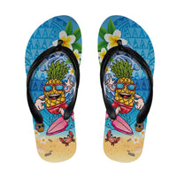 Hawaiian Funny Pineapple Surfing Flip Flops Beach with Tribal Kakau and Plumeria LT03 Multicolor - Polynesian Pride