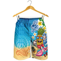 Hawaiian Funny Pineapple Surfing Shorts for Men Beach with Tribal Kakau and Plumeria LT03 - Polynesian Pride
