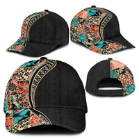 Hawaiian Hibiscus and Tropical Leaves Classic Cap Patchwork Grunge Abstract Tapa Tribal Pattern LT03