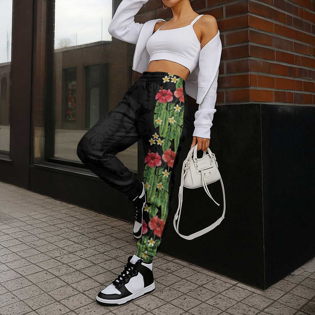 Hawaiian Hibiscus Plumeria Jogger Pants Tropical Leaves LT01 - Polynesian Pride