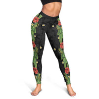 Hawaiian Hibiscus Plumeria Leggings Tropical Leaves LT01 - Polynesian Pride