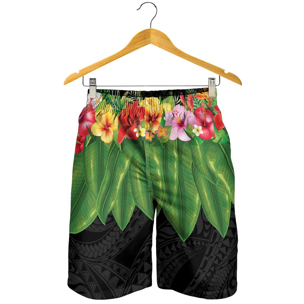 Hawaiian Hula Skirt Style Shorts for Men Tropical Flowers and Leaves LT03 - Polynesian Pride