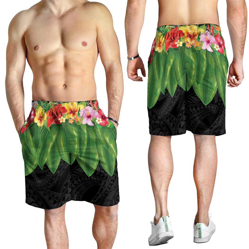 Hawaiian Hula Skirt Style Shorts for Men Tropical Flowers and Leaves LT03 - Polynesian Pride