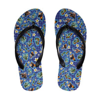 Hawaiian Island Shapes-Iconic Landscape Flip Flops with Plumeria and Palaka Blue Color LT03 Blue - Polynesian Pride