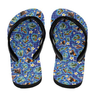 Hawaiian Island Shapes-Iconic Landscape Flip Flops with Plumeria and Palaka Blue Color LT03 - Polynesian Pride