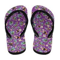 Hawaiian Island Shapes-Iconic Landscape Flip Flops with Plumeria and Palaka Purple Color LT03 - Polynesian Pride