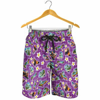 Hawaiian Island Shapes-Iconic Landscape Shorts for Men with Plumeria and Palaka Purple Color