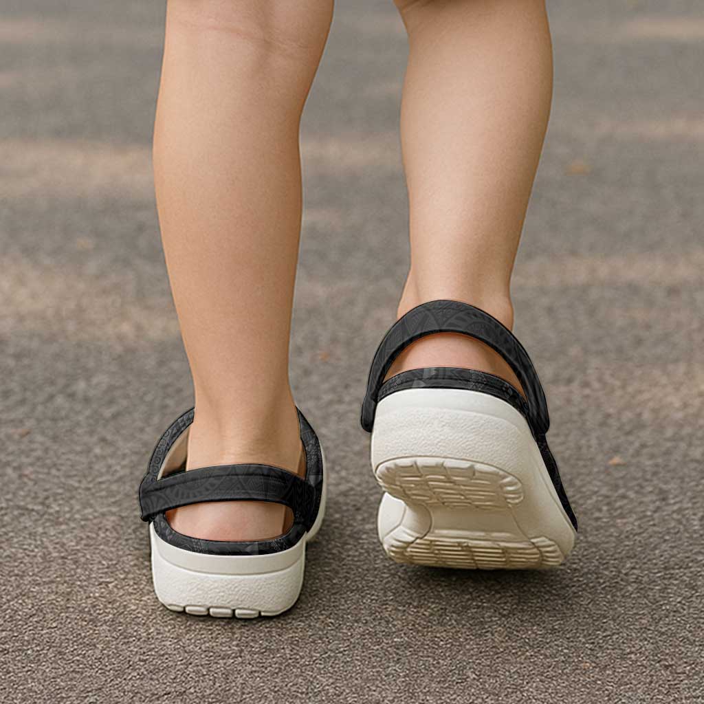 Hawaiian Kakau Art and Hisbiscus Tattoo Clogs Shoes Tribal Pattern-Black Gradient Style - Polynesian Pride