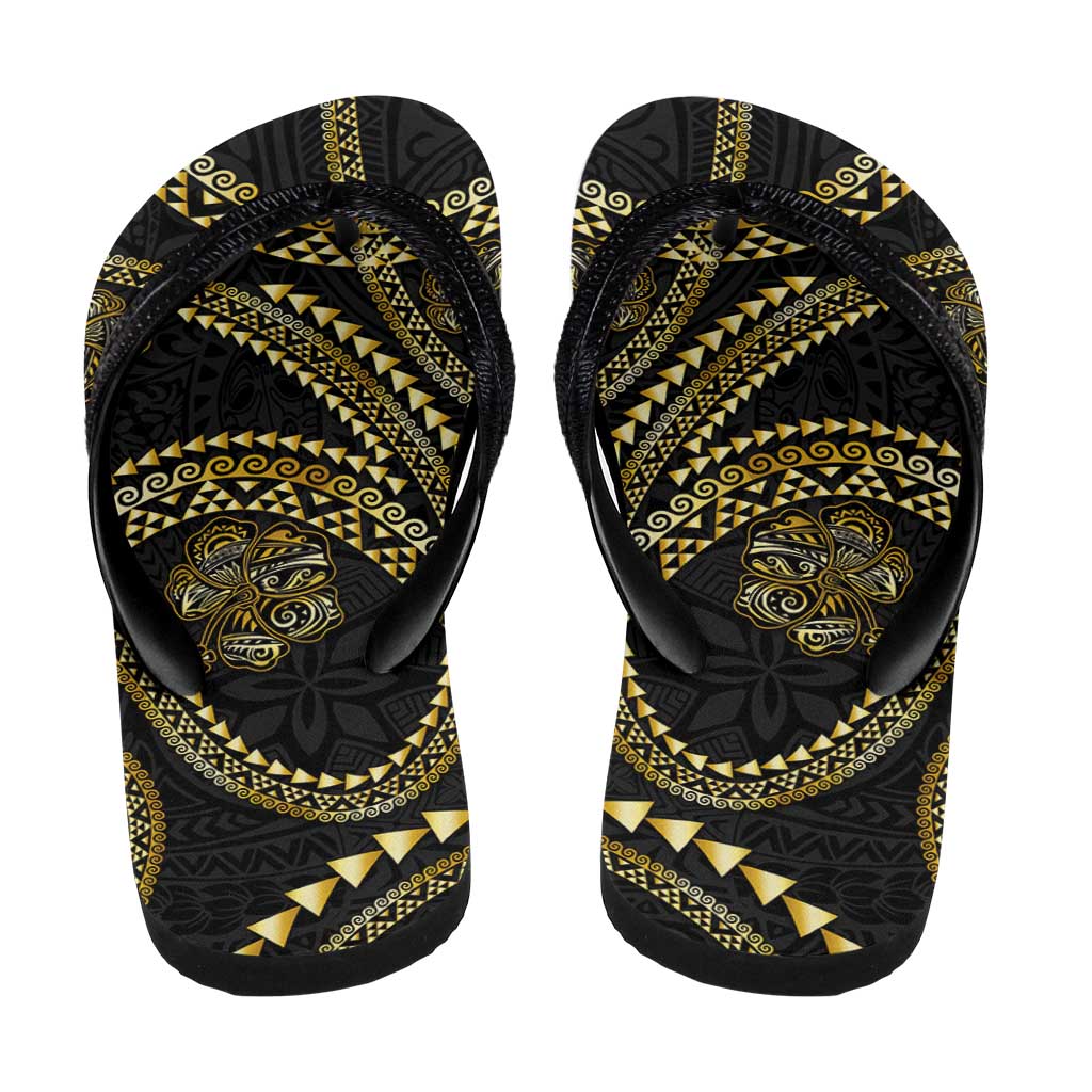 Hawaiian Kakau Art and Hisbiscus Tattoo Flip Flops Tribal Pattern-Gold Style - Polynesian Pride