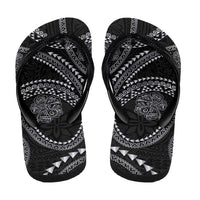 Hawaiian Kakau Art and Hisbiscus Tattoo Flip Flops Tribal Pattern-Silver Style - Polynesian Pride