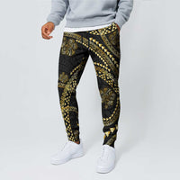 Hawaiian Kakau Art and Hisbiscus Tattoo Jogger Pants Tribal Pattern-Gold Style - Polynesian Pride