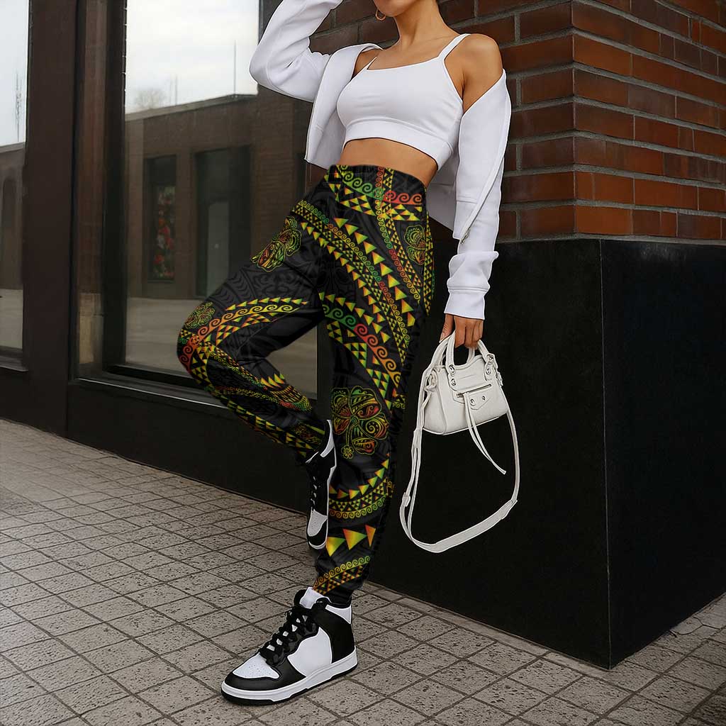 Hawaiian Kakau Art and Hisbiscus Tattoo Jogger Pants Tribal Pattern-Reggae Style - Polynesian Pride