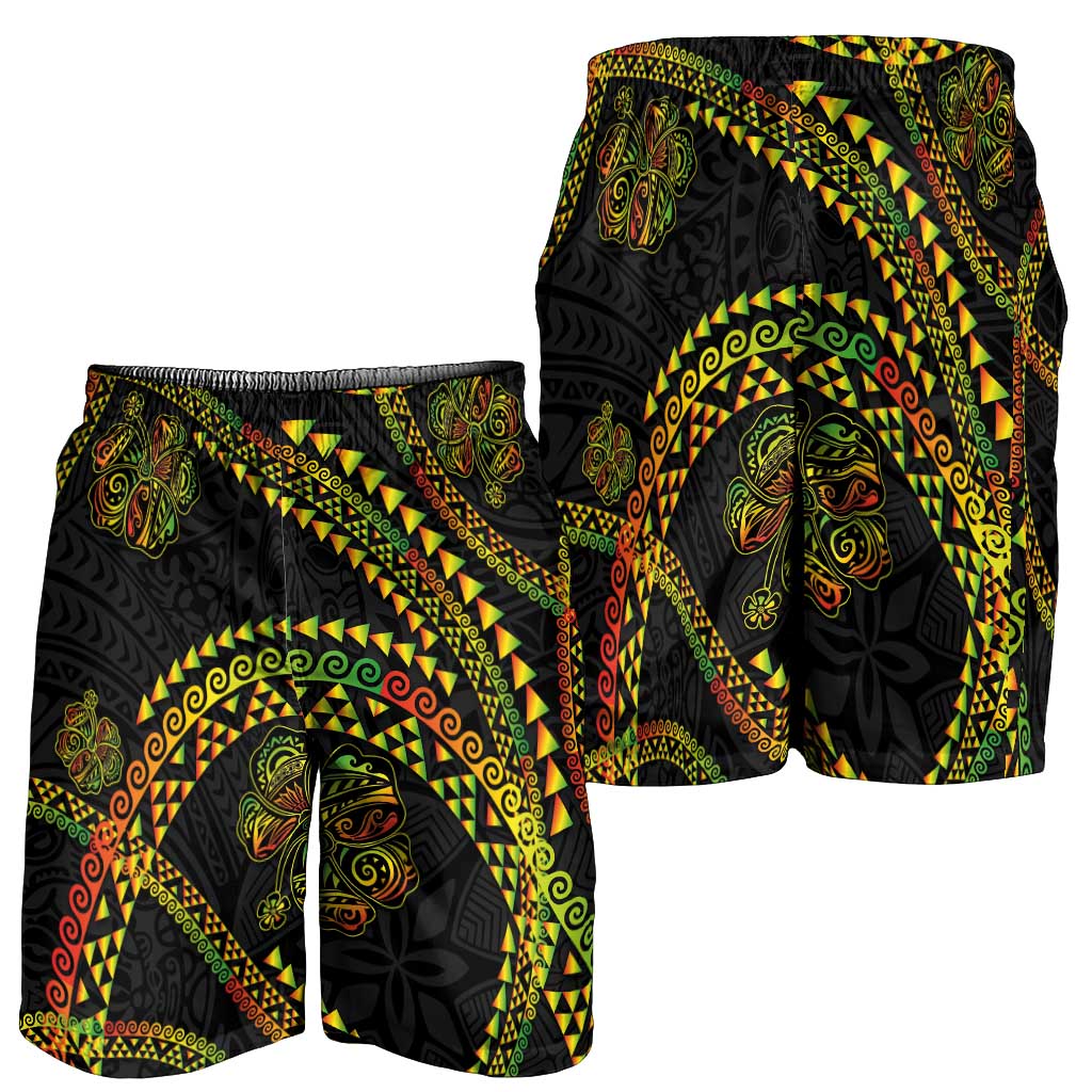 Hawaiian Kakau Art and Hisbiscus Tattoo Shorts for Men Tribal Pattern-Reggae Style - Polynesian Pride
