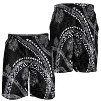 Hawaiian Kakau Art and Hisbiscus Tattoo Shorts for Men Tribal Pattern-Silver Style - Polynesian Pride
