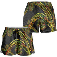 Hawaiian Kakau Art and Hisbiscus Tattoo Shorts for Women Tribal Pattern-Reggae Style - Polynesian Pride