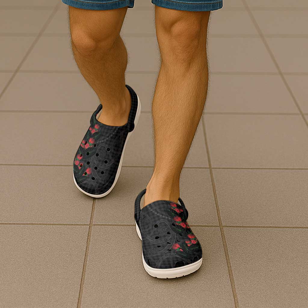 Hawaiian Kakau Art Clogs Shoes Taro Leaves with Ohia Lehua and Pakala Pattern - Polynesian Pride