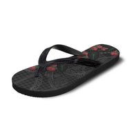 Hawaiian Kakau Art Flip Flops Taro Leaves with Ohia Lehua and Pakala Pattern - Polynesian Pride