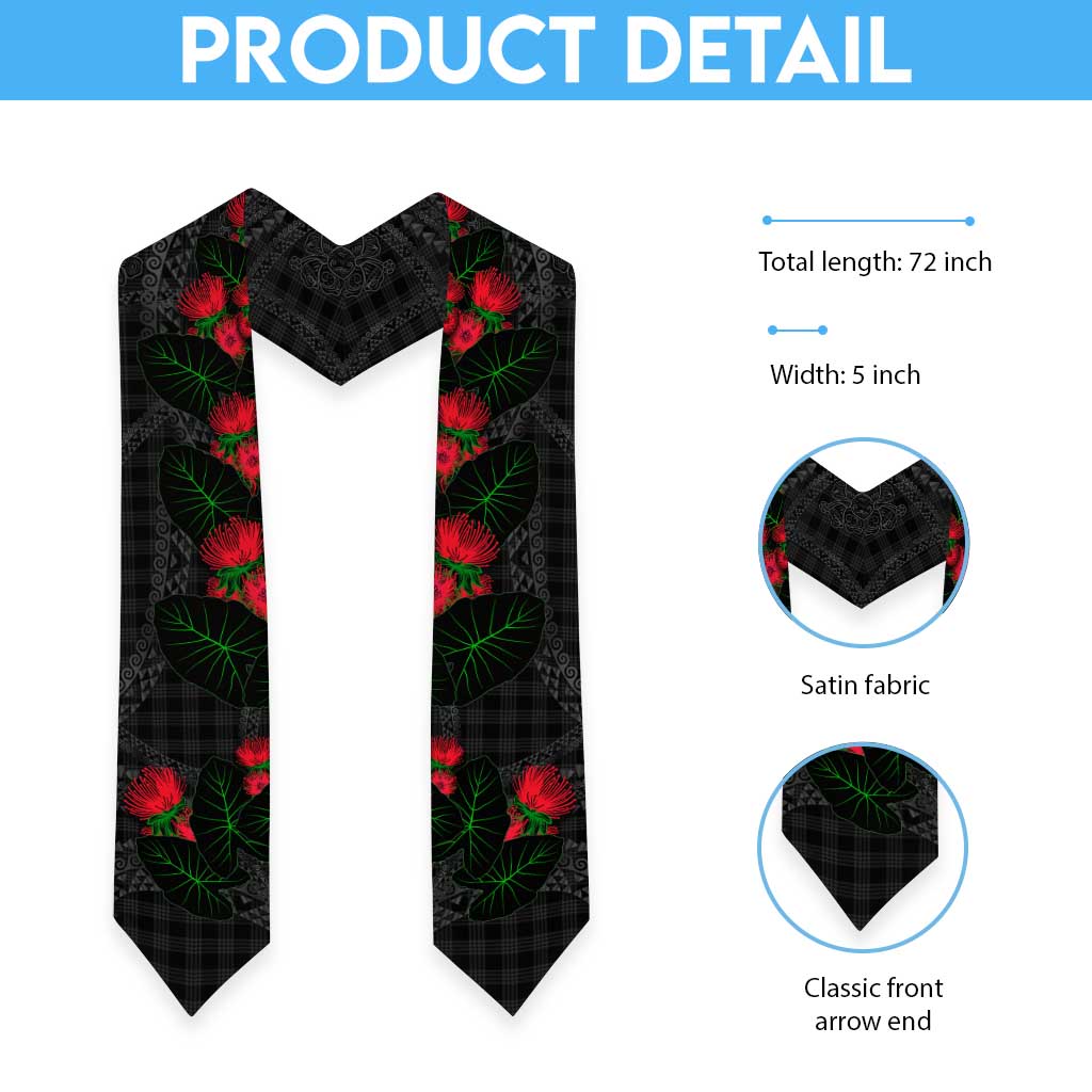 Hawaiian Kakau Art Graduation Stole Taro Leaves with Ohia Lehua and Pakala Pattern LT03 - Polynesian Pride