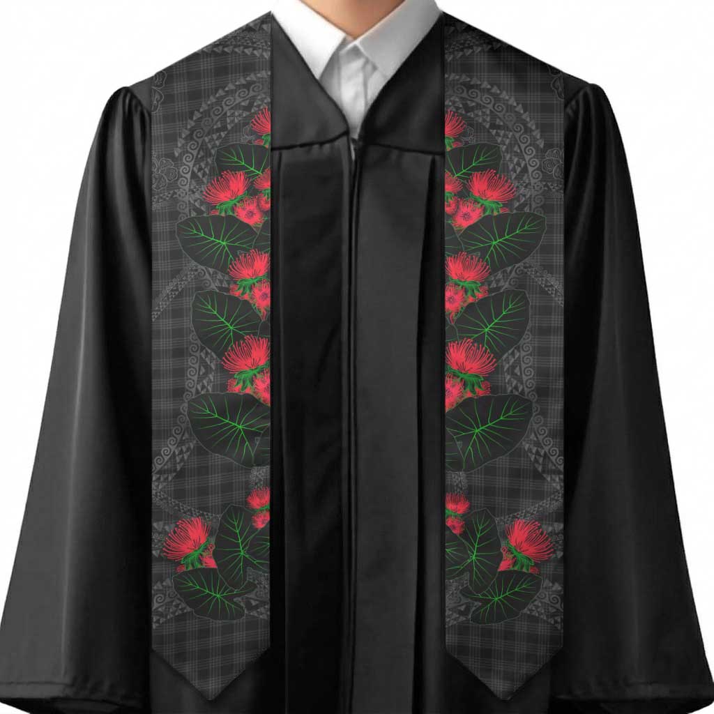 Hawaiian Kakau Art Graduation Stole Taro Leaves with Ohia Lehua and Pakala Pattern LT03 - Polynesian Pride