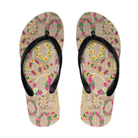 Hawaiian Kakau Tattoo Leis and Palaka Pattern Flip Flops Traditional Aloha Tribal Beige Color LT03 Beige - Polynesian Pride