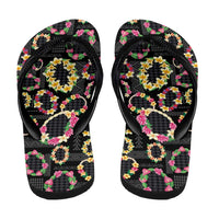 Hawaiian Kakau Tattoo Leis and Palaka Pattern Flip Flops Traditional Aloha Tribal Black Color LT03 - Polynesian Pride