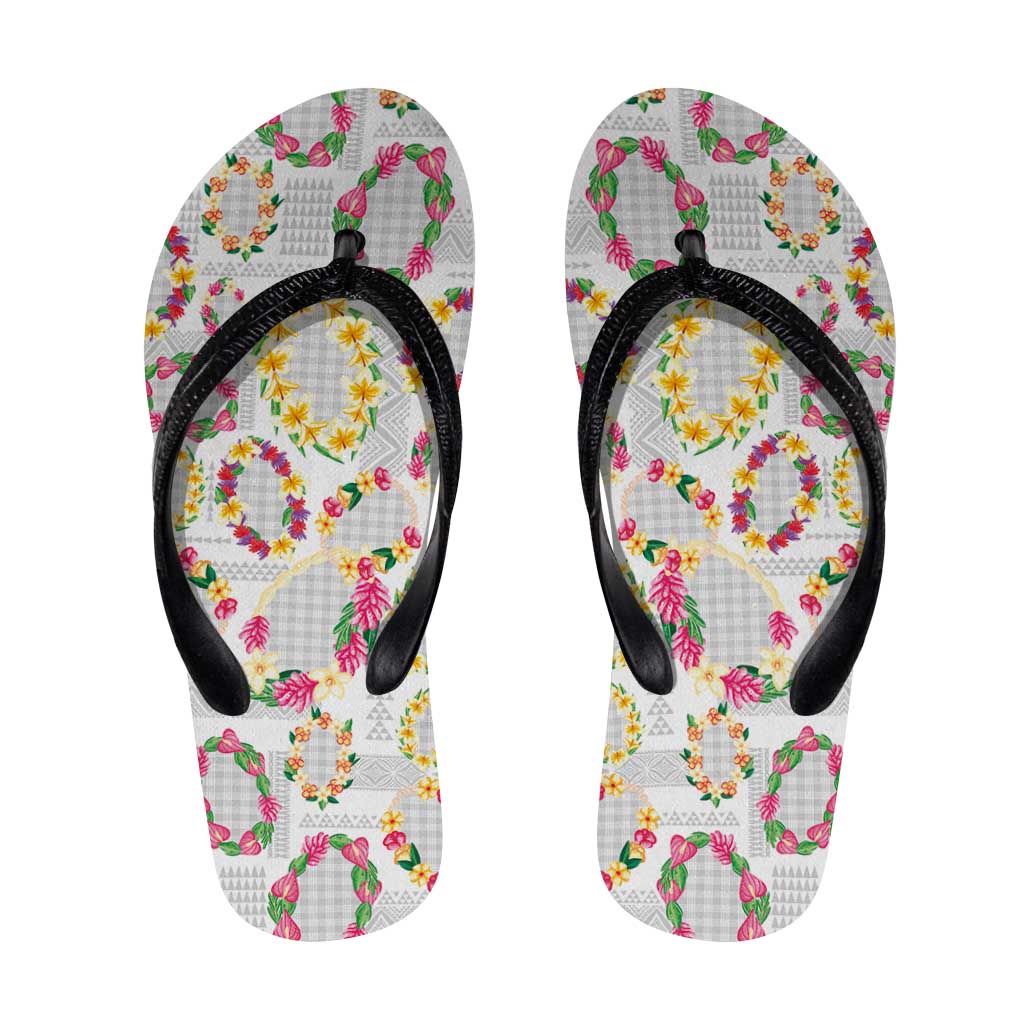 Hawaiian Kakau Tattoo Leis and Palaka Pattern Flip Flops Traditional Aloha Tribal White Color LT03 White - Polynesian Pride