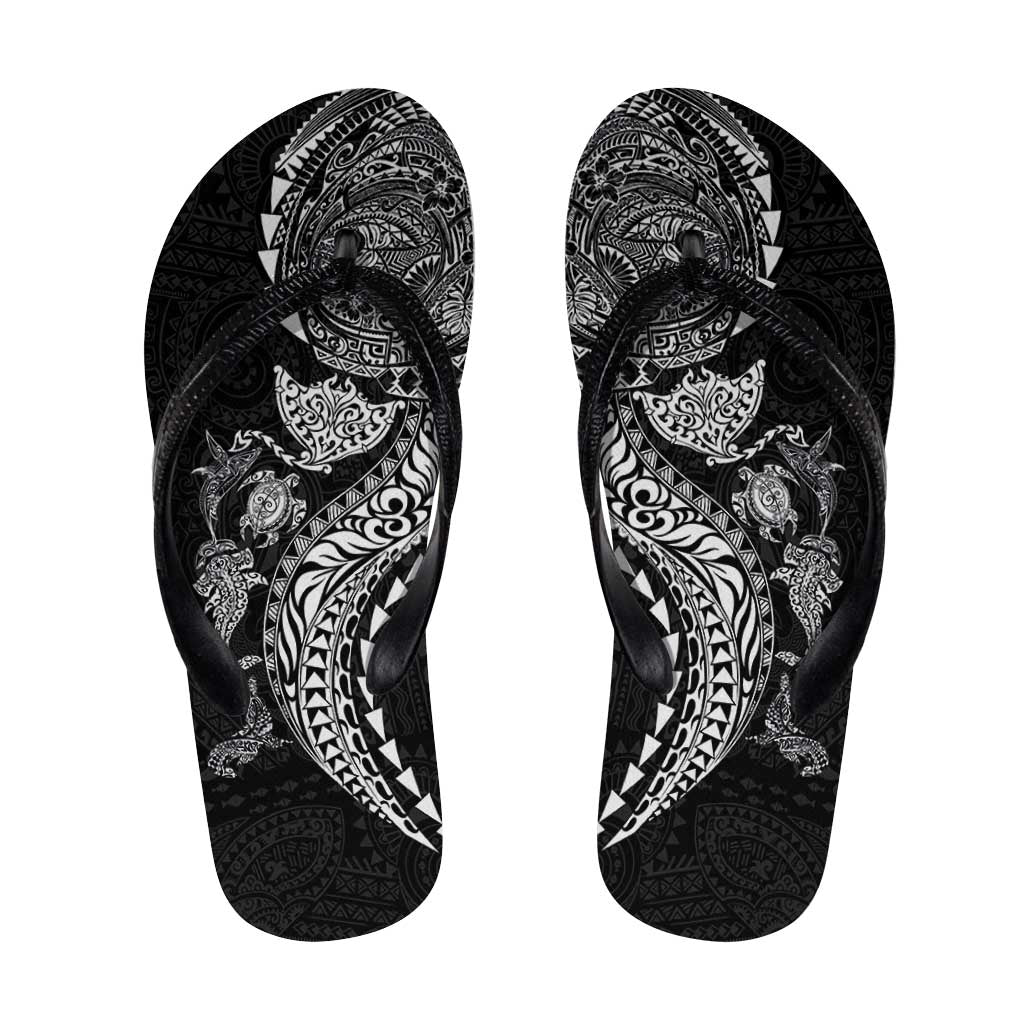 Hawaiian Kakau Tribal Sea Animals Tattoos Flip Flops Black Color LT03 Black - Polynesian Pride