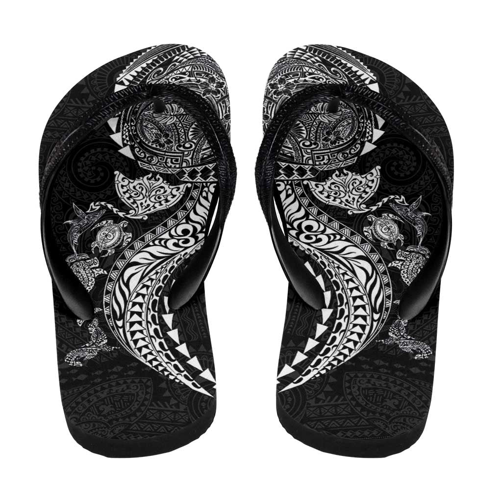 Hawaiian Kakau Tribal Sea Animals Tattoos Flip Flops Black Color LT03 - Polynesian Pride
