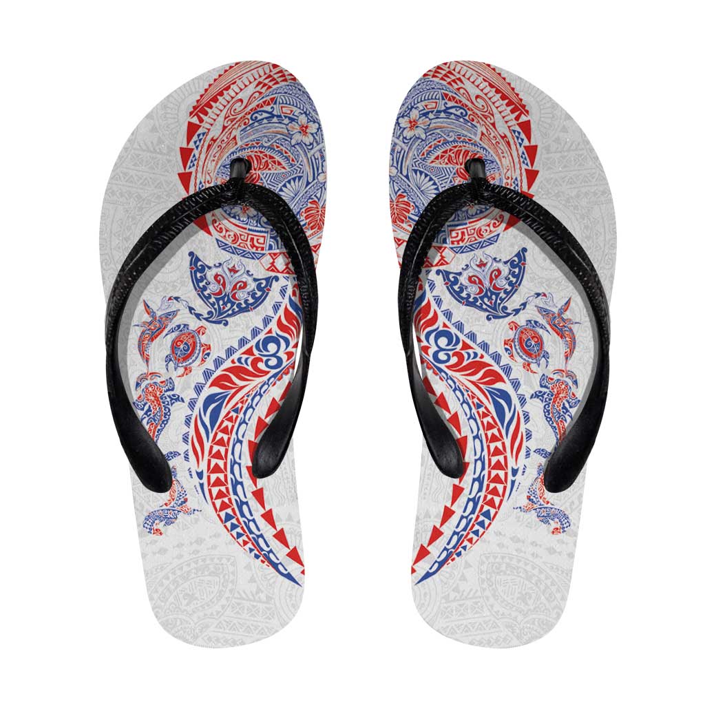 Hawaiian Kakau Tribal Sea Animals Tattoos Flip Flops Hawaii Flag Color Inspired LT03 Multicolor - Polynesian Pride