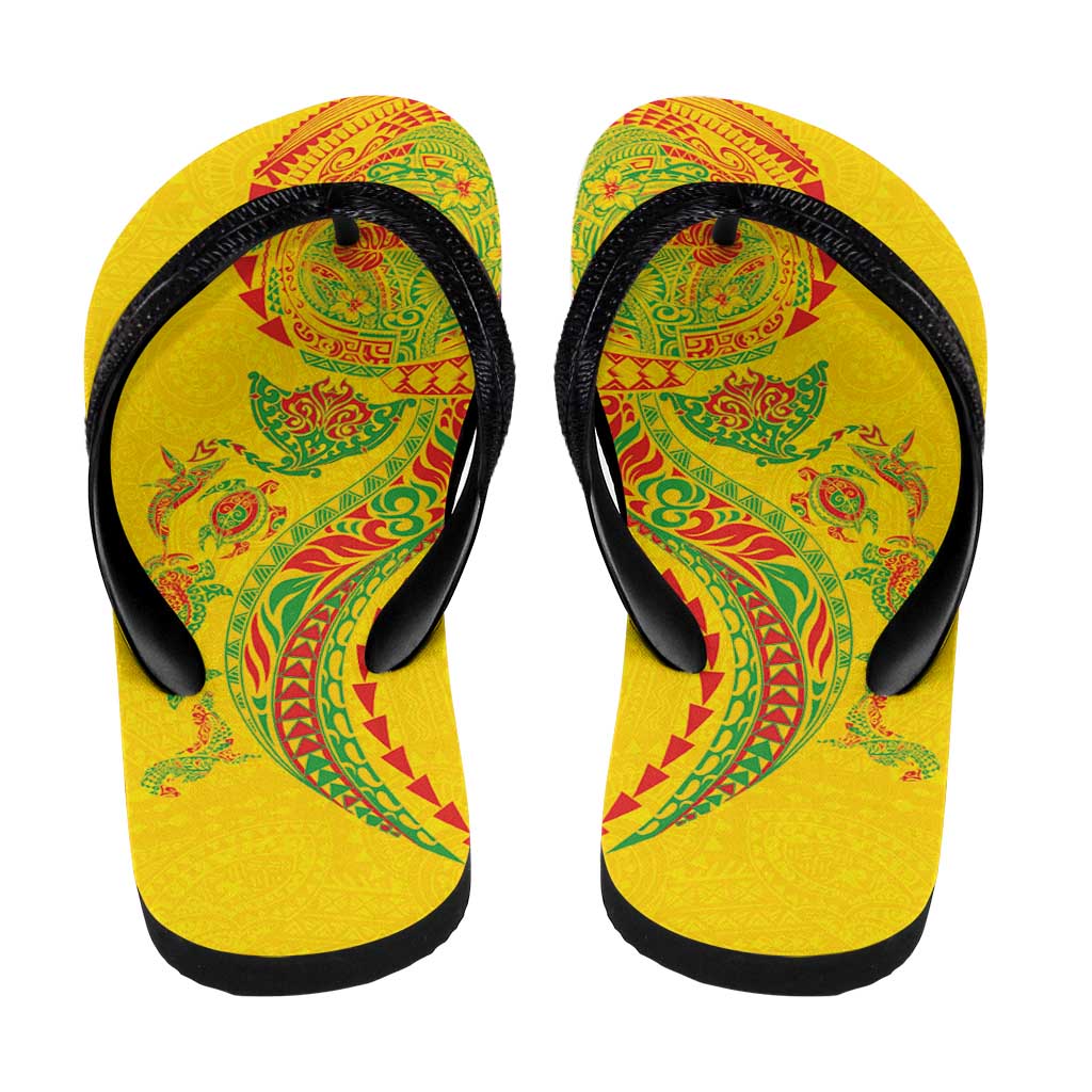 Hawaiian Kakau Tribal Sea Animals Tattoos Flip Flops Kanaka Maoli Flag Color Inspired